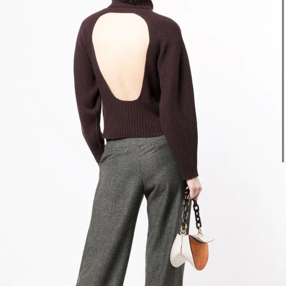 Vince Cashmere Burgundy Chunky Turtleneck Open Back Sweater Plum Wine - Picture 6 of 12